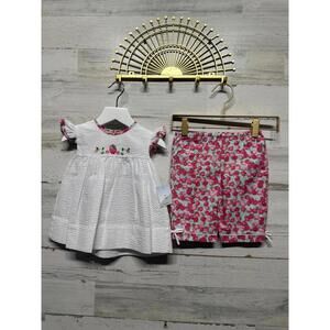 Petit Ami‎ Strawberry Embroidered Dress and Capri Outfit Set Girls 12m New
